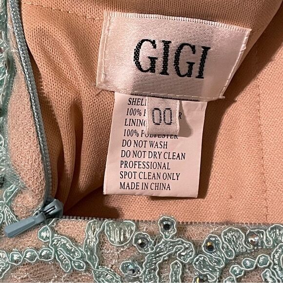 Gigi Sleeveless Mock 2 Piece All Over Lace Dress Sheer Midriff Aqua Mint Blue 00 - Picture 15 of 16